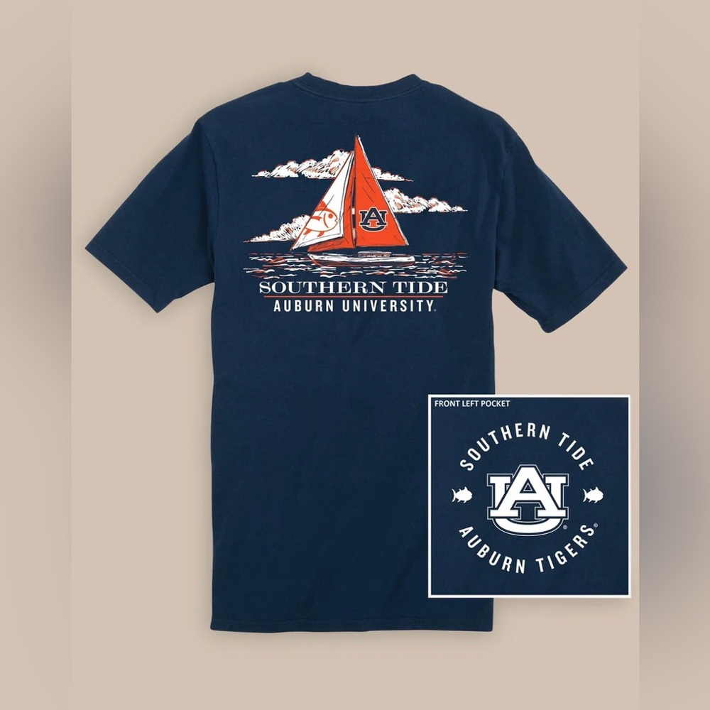 Southern Tide Auburn Tigers Skipjack Sailing T-Shirt ✨ Navy Size Small
